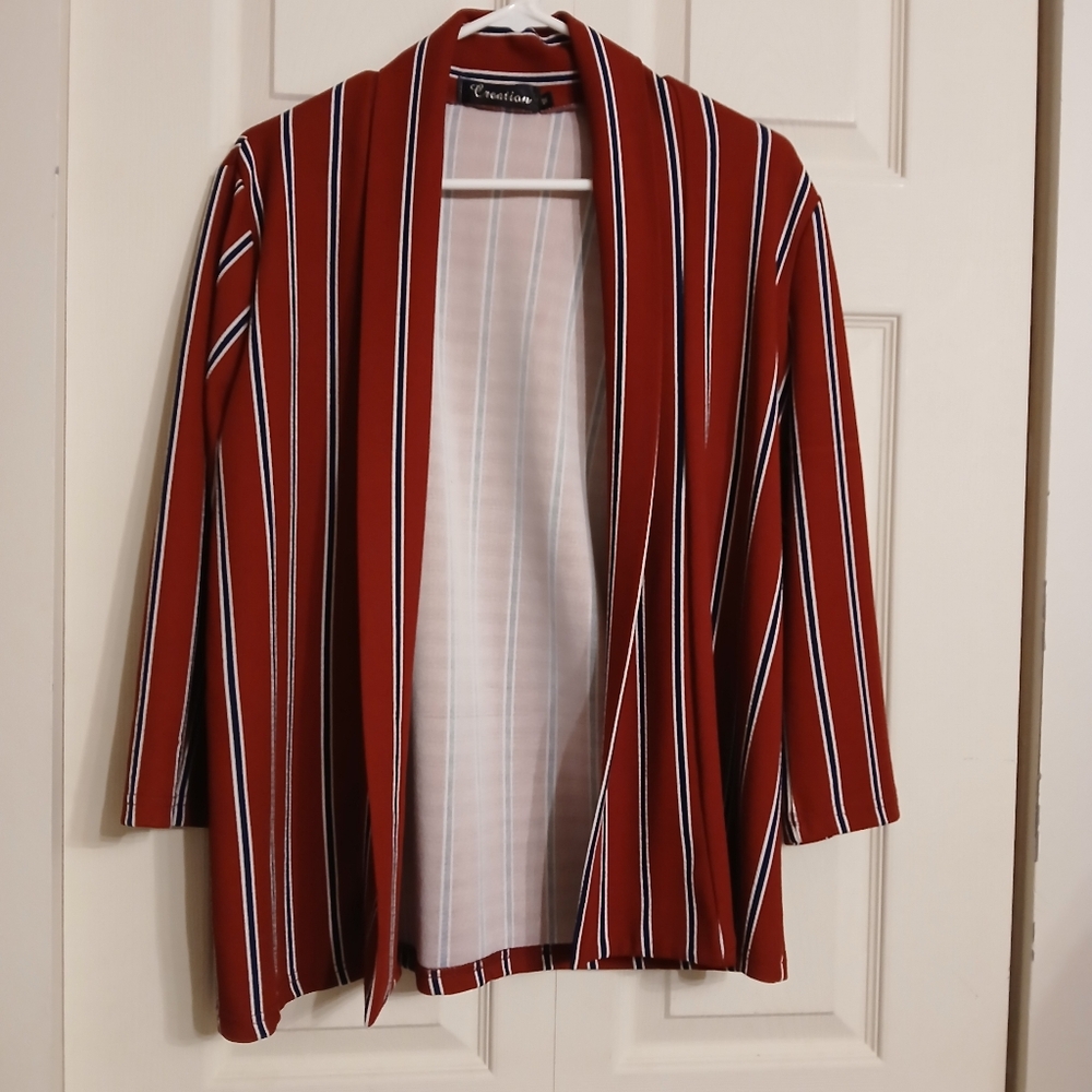 🤯 2/$15 Creation Red Striped Cardigan Size Medium (M)